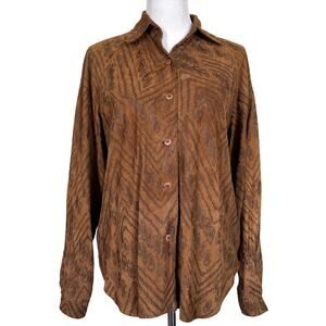Lanna Women’s Vintage Leather Top Button Front Brown Long Sleeve Size Medium